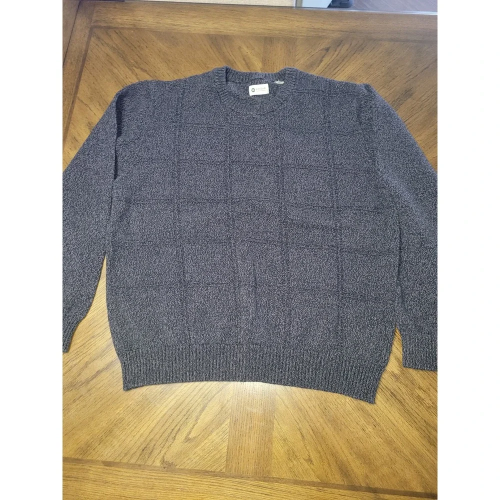Haggar Textured Knit Sweater Dark Gray Crewneck 100% Cotton Pullover grandpacore